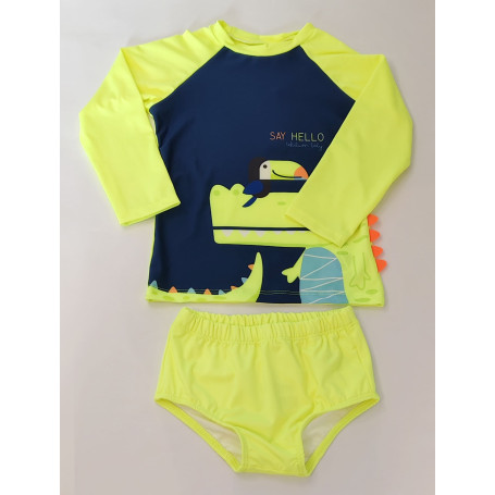 Conjunto Praia Bebê Proteção UV50+ Jacaré Verde Neon 