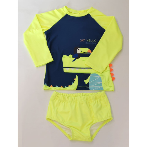 Conjunto Praia Bebê Proteção UV50+ Jacaré Verde Neon Conjunto Praia Bebê Proteção UV50+ Jacaré Verde Neon