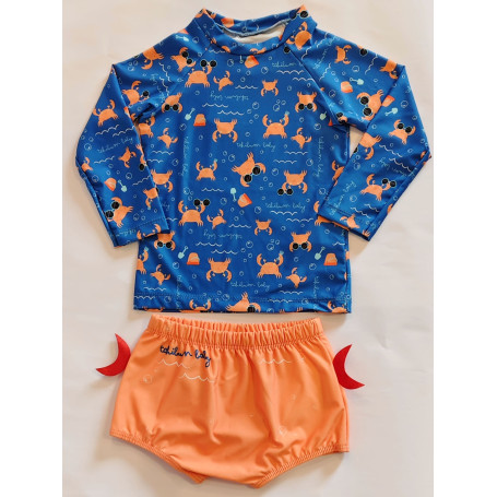 Conjunto Praia Bebê Proteção UV50+ caranguejo azul royal