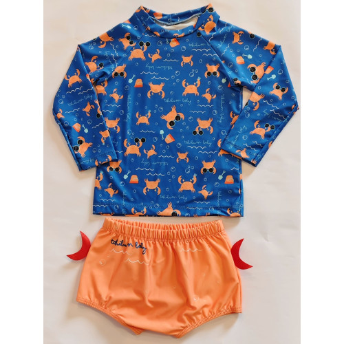 Conjunto Praia Bebê Proteção UV50+ caranguejo azul royal Conjunto Praia Bebê Proteção UV50+ caranguejo azul royal